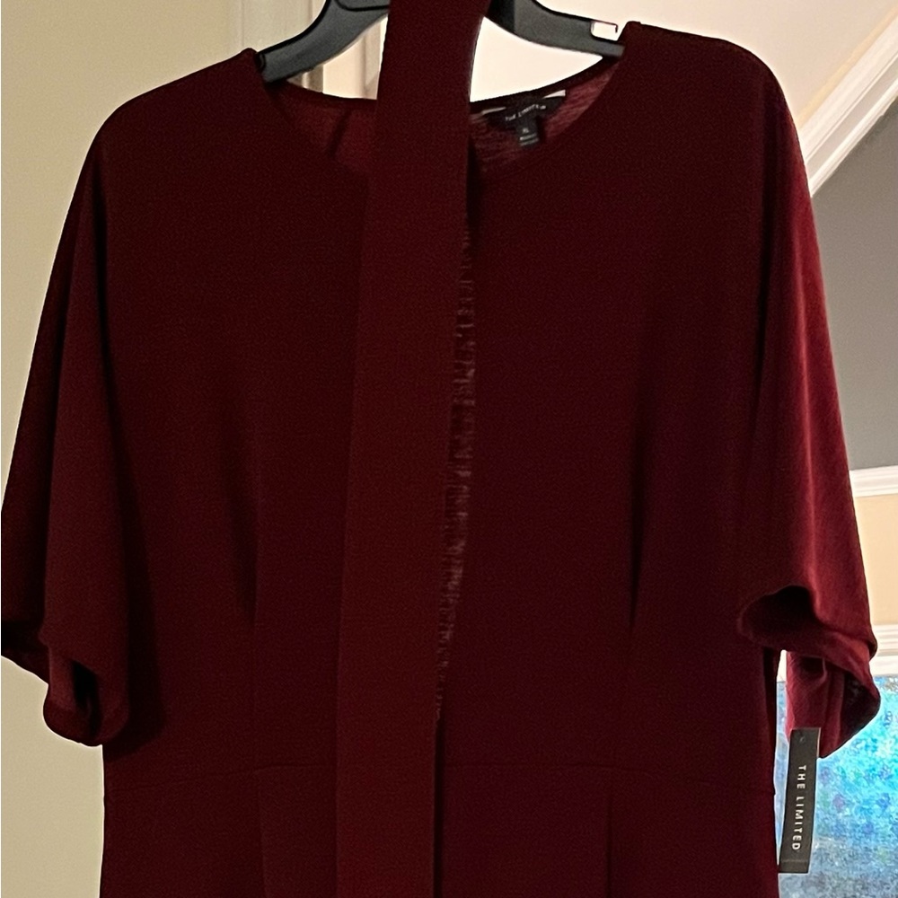 NWT Deep burgundy high-lo dress with belt, cut out back. Sophisticated. Sz XL